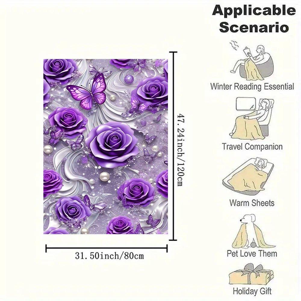 "Purple Rose Butterfly Pearl Wallpapers for iPhone"Blanket Flannel Throw Blanket for Sofa, Bed, Travel, Camping, Office, Couch, Chair, And B
