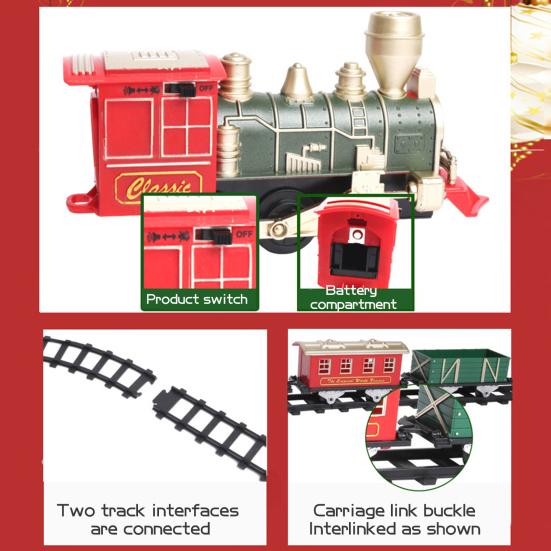 1 Set Elektro-Bahn-Spielzeug mit Lokomotive, 3 Waggons, Bahn, pädagogisches Weihnachts-Spielzeug, klassischer Zug mit Licht und Ton, Geschenk für Kleinkinder, Jungen und Mädchen