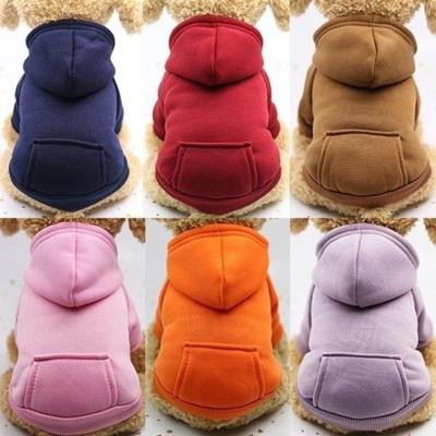 Pet Autumn Winter Fashion Sport Jacket Pure Color Fleece Hoodie Warm Dog Clothes With Pocket