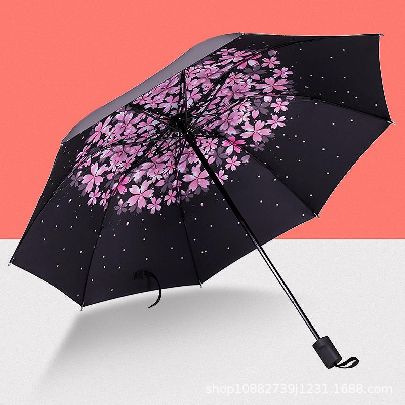 Hand-Painted Floral Umbrella Picture Inside - UPF 50+ Sun & Rain Protection, Folding Compact Parasol for Women & Men, Elegant Gift Idea