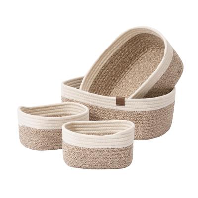 LA JOLIE MUSE Storage Baskets, Rope Storage Baskets, Woven Cotton Rope Baskets for Bathroom Shelves, Set of 4, Dusty Beige