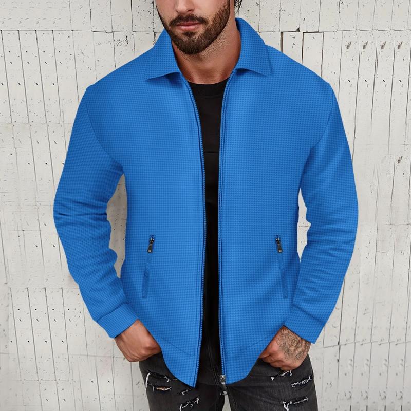 Waffle Long Sleeved Zipper Men's Jacket High Street Casual Men's Autumn Jacket