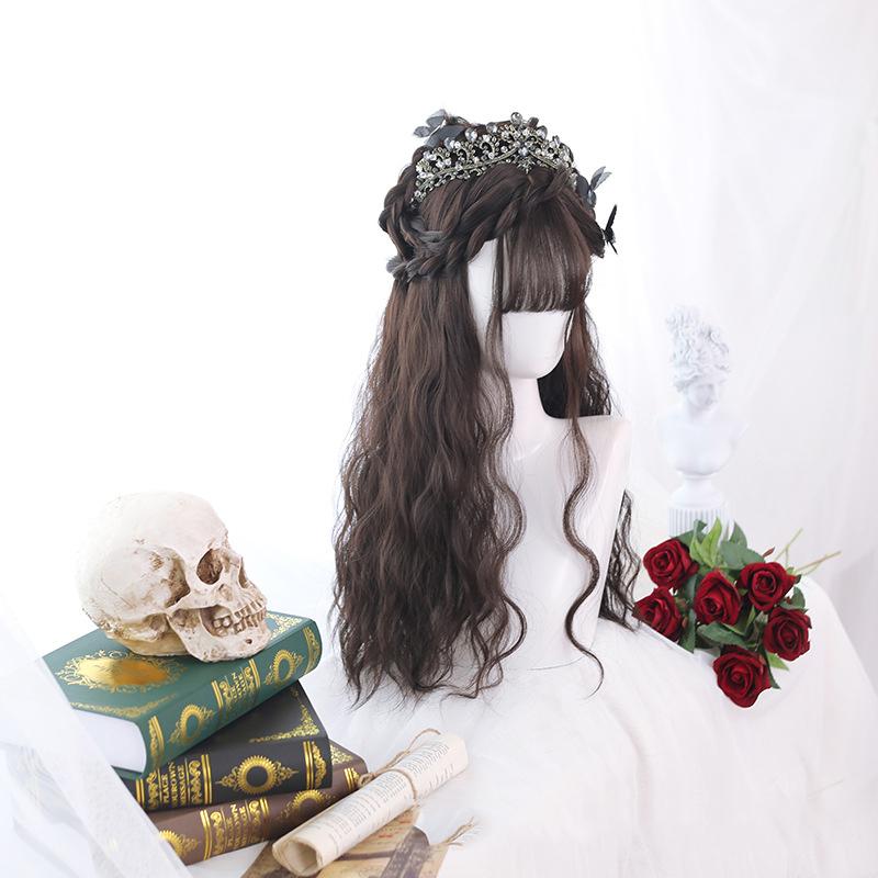 Bybrana Ladies Bangs Long Hair Big Waves Synthetic Hair Wig Daily Delolita