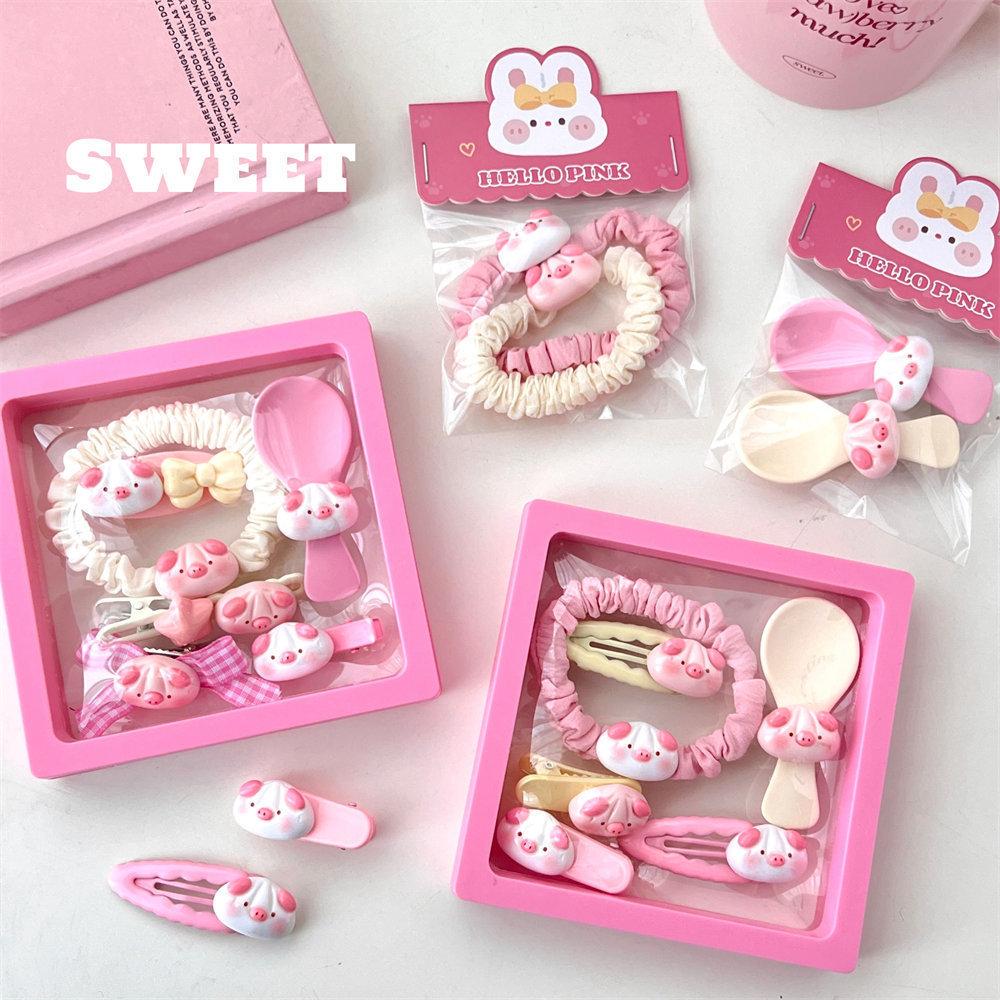 Cute Piggy Hair Clip Set Tie A Ponytail Headband Hair Tie Cartoon Headwear Sweet Girl Side Clip Styling Hair Accessories