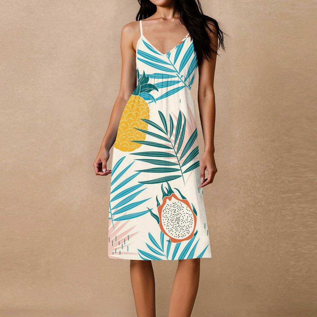Women's Spaghetti Strap Backless Bow Loose Casual Beach Holiday Dress Sundress