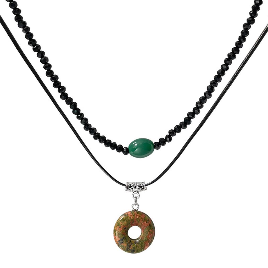 Fashion Small Peace Buckle Bead Pendant Necklace Vintage Layered Choker Necklace Jewelry Adjustable Clavicle Chain