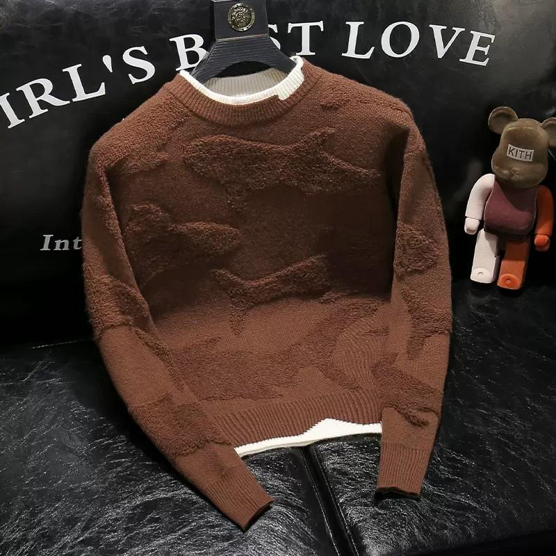 Herbst 2024 Herren Lockerer Sitz Schwarzer 3D-Druck Rundhals Strickpullover