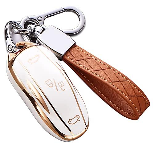 

Чехол для ключа Tesla Model X с брелоком, чехол для полного защитного брелока из мягкого ТПУ премиум-класса, держатель для смарт-ключа Size Bmodel X слоновая кость