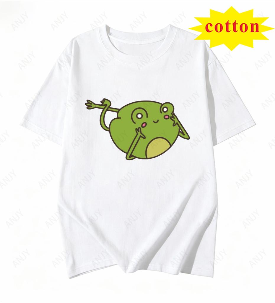 American Cartoon Tattered Frog Print Tshirt With Quirky Emotional Style Casual Short Sleeved Summer Top