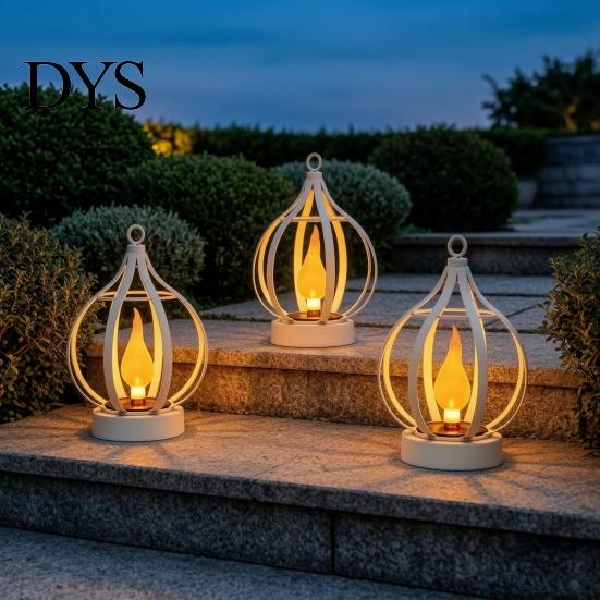 Courtyard Landscape Lighting Solar Flame Lantern, Garden Hanging Metal Outdoor Rust Proof Patio Decor Waterproof Lantern for Porch Yard Weather