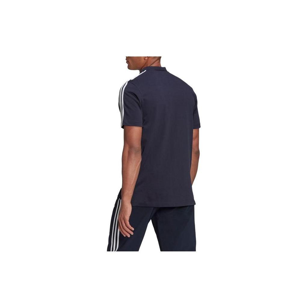 Adidas Logo Print Striped Short Sleeve Polo Shirt Men Polo Shirts Legendary-Ink-Blue GK9100