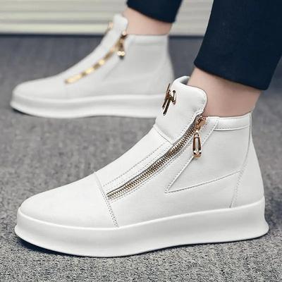 Scarpe Casual Alte con Plateau Sneakers da Uomo Moda Stivaletti alla Caviglia con Cerniera Scarpa da Esterno in Pelle Scarpe Comode Antiscivolo per Uomo