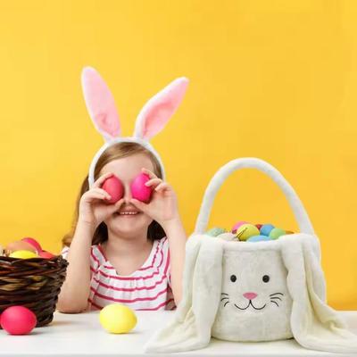 Embroidered Plush Festival Basket - Personalized Long Eared Rabbit Style Ideal for Customize Easter/Christmas Gifts Handheld Bag