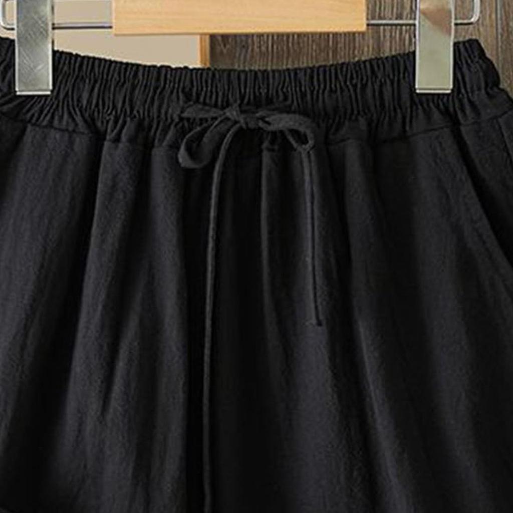 Women's Fashionable Casual -Colour Vintage-Inspired Lace-Up Cotton-Linen Blend Shorts With Drawstring Waist