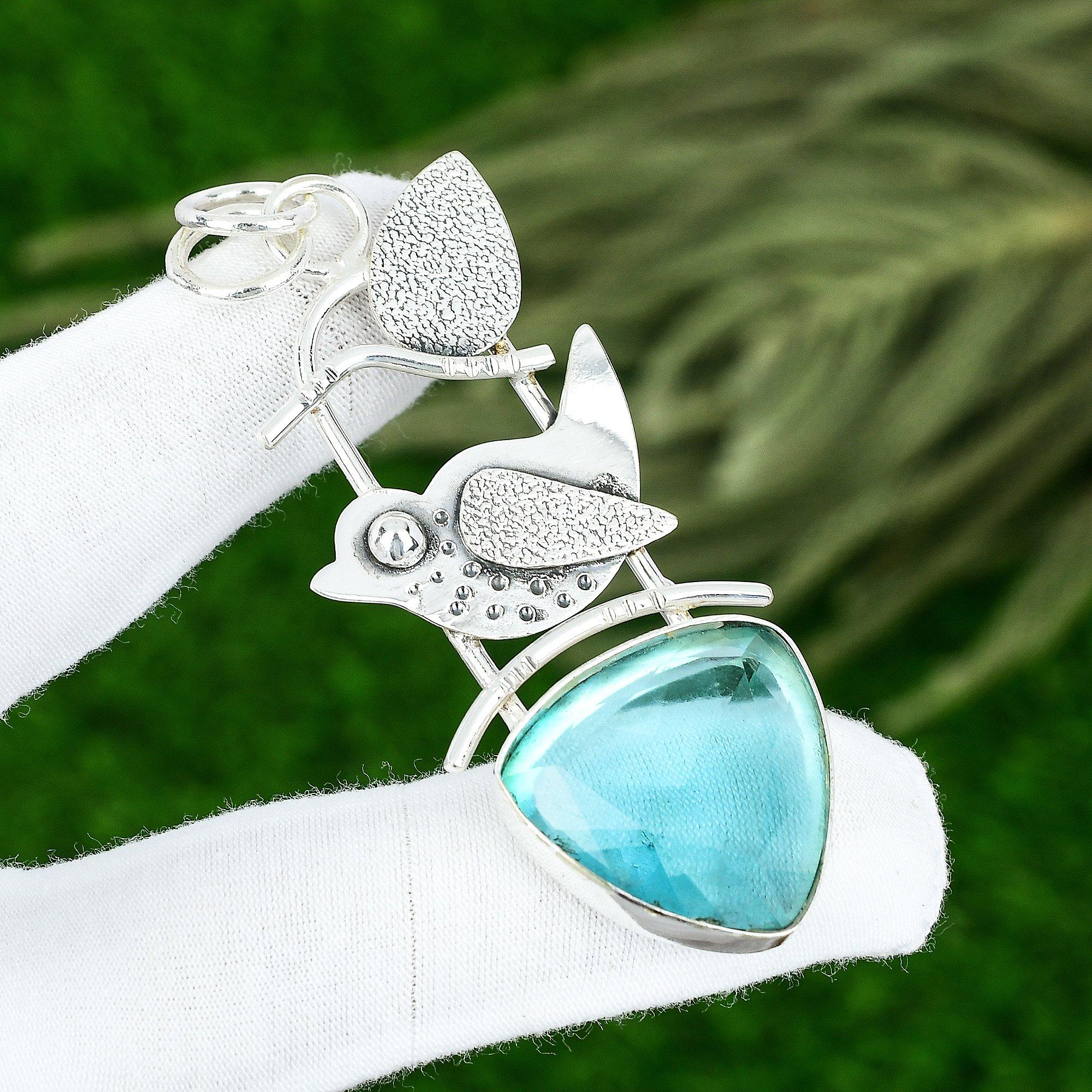 

Pear Swiss Blue Topaz Stone Wife Boho Bezel Unique New Pendant Sterling Silver