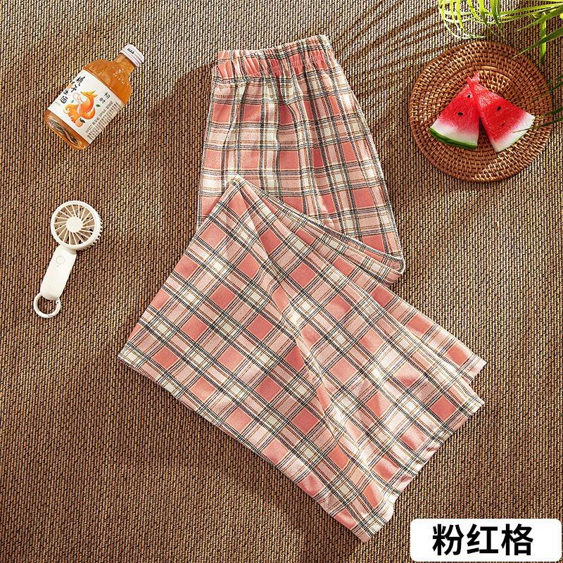Plaid pants women's summer thin high waist drape loose narrow straight pants thin wide leg pants small casual pants