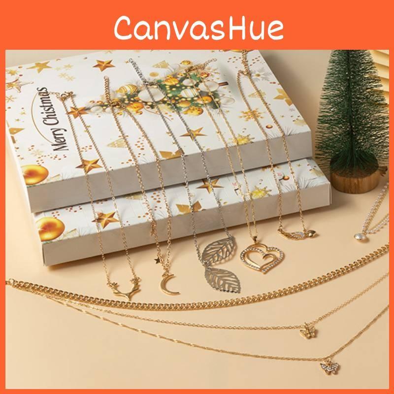 Faux Jewelry Christmas 24 Day Countdown Calendar Necklace Earrings Girl For