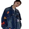 Trendy Unisex Butterfly Washed Denim Jacket - Spring/Autumn Casual Loose Fit