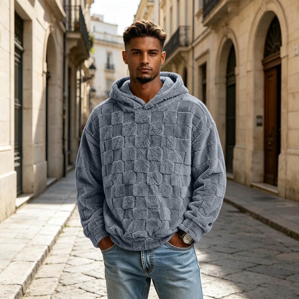 Men's Checkered Hoodie, Long Sleeve Pullover - Warm Thick Casual Sweatshirt for Daily Wear