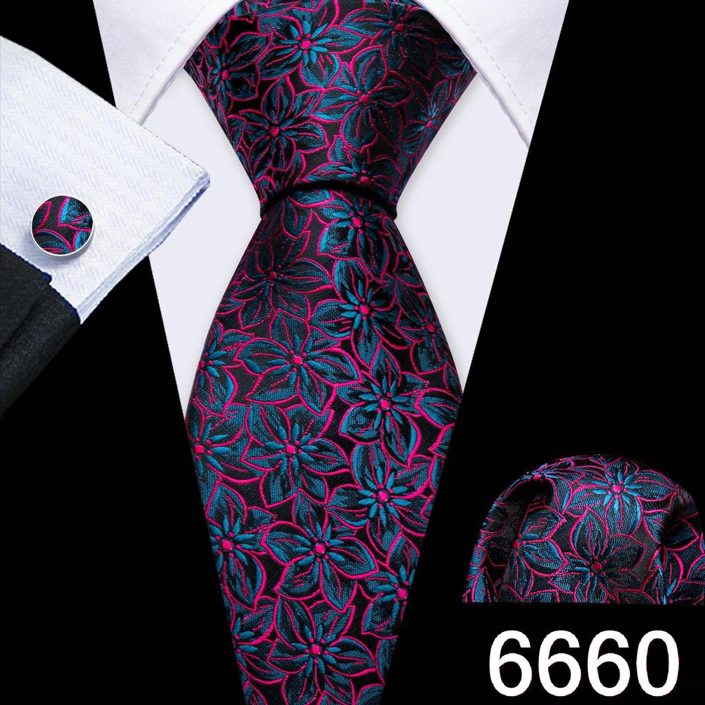 Barry.Wang Necktie Hankerchief Cufflinks Set Violet Paisley Tie Jacquard Woven Wedding