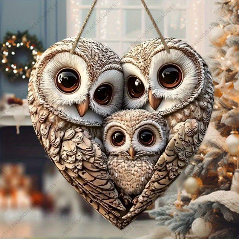 2D flat wooden tag, home wall decoration, housewarming gift for friends, three owl pattern