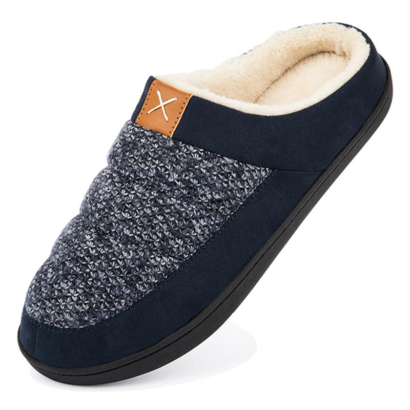 Модные домашние тапочки большого размера 48 49 для мужчин, зимние плюшевые тапочки из пены с эффектом памяти, теплые домашние тапочки 2024 года, нескользящие, черного цвета 41-42 тёмно-синий