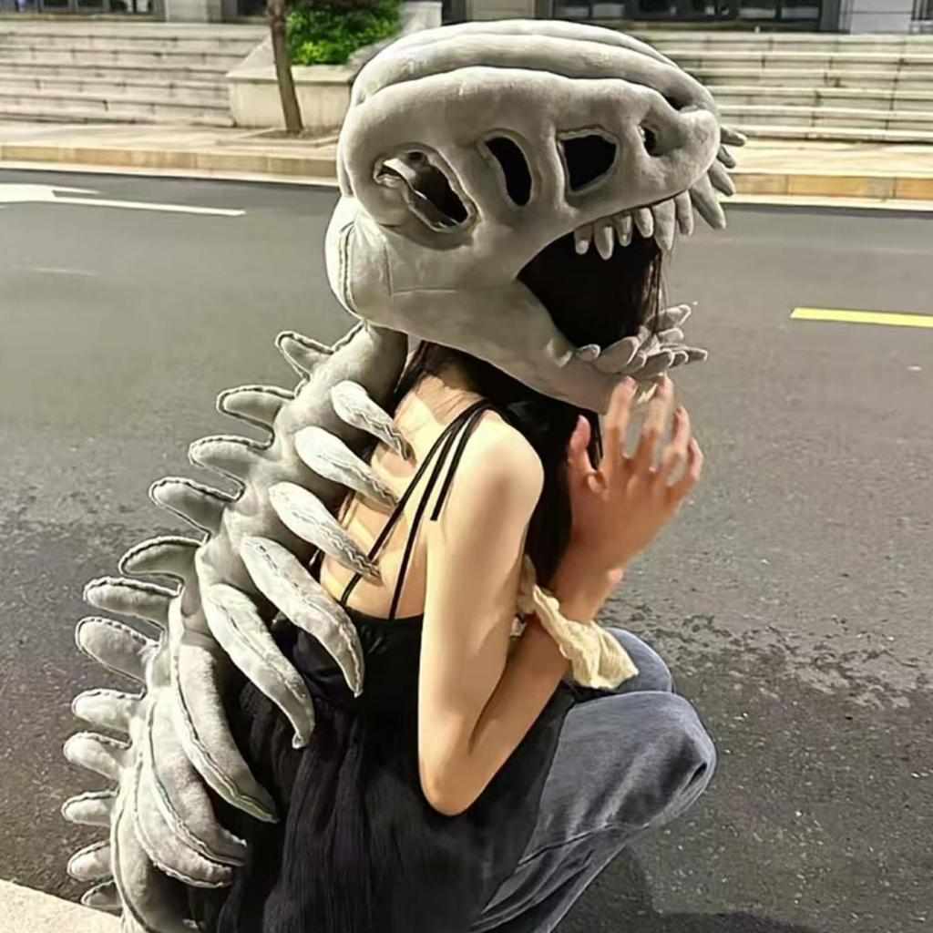 Dinosaur Skeleton Head Cover Women Dinosaur Bone Headpiece Cosplay Headgear Accessories Decoration Photography Props for Kids