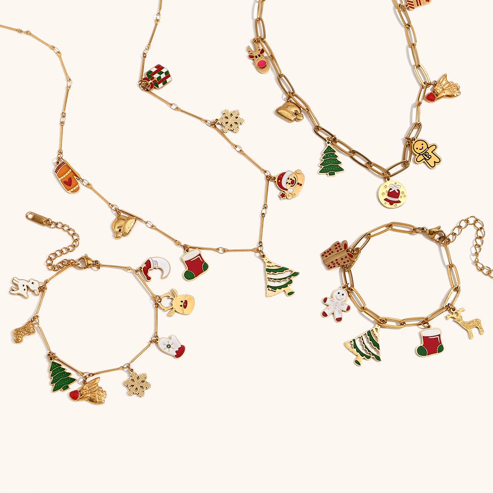 18K Gold-Plated Stainless Steel Holiday Bracelet & Christmas Pendant Necklace