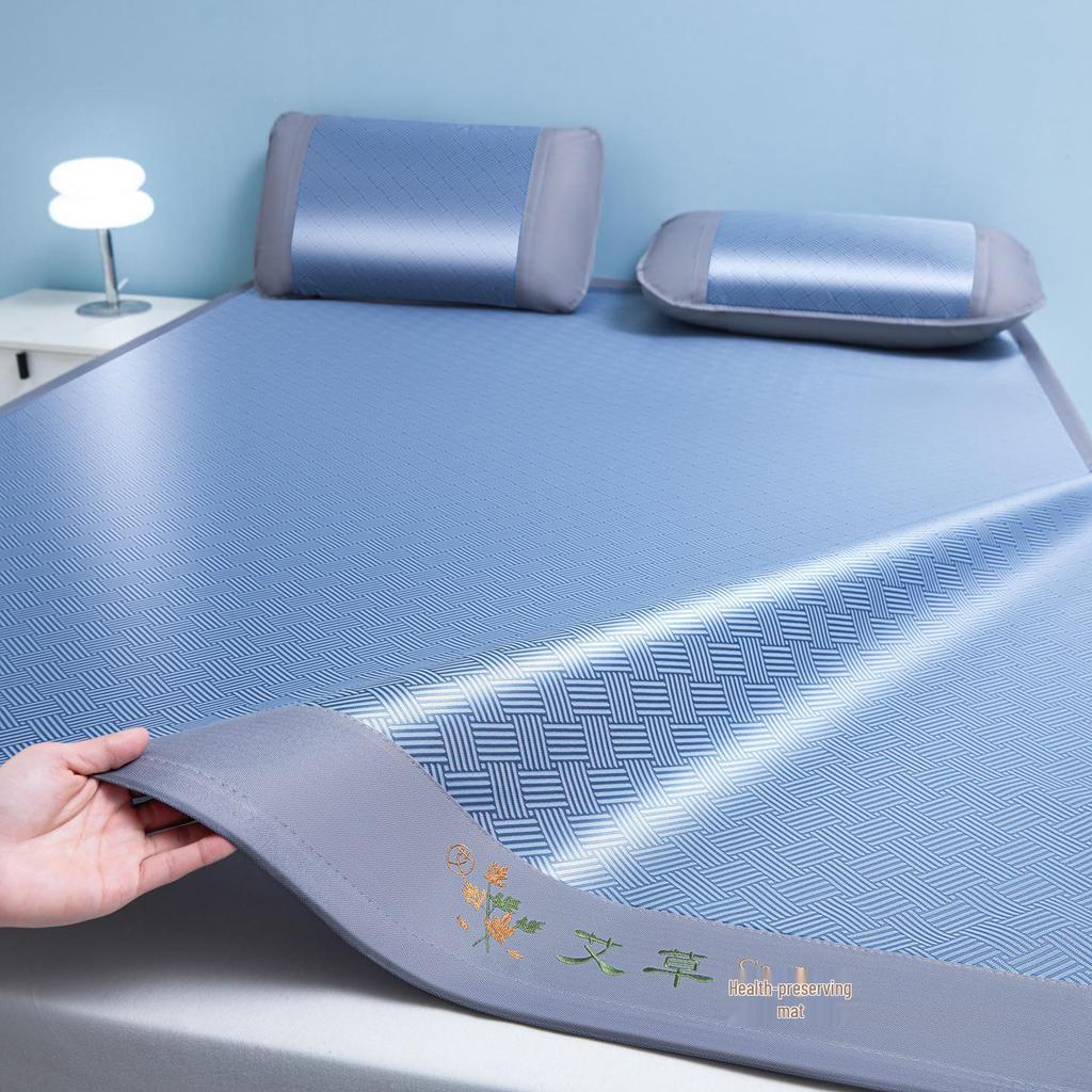 Mugwort Ice Silk Summer Mat Set: Foldable, Machine & Hand Washable, High Precision Carbon Light Soft, Cool Feeling