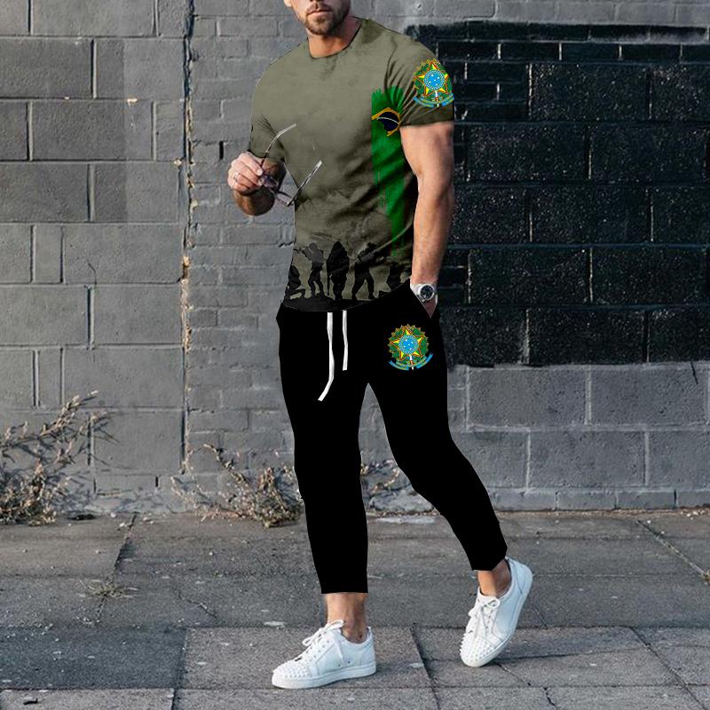 Brazil Flag 3D Print Men T-shirt Pants Tracksuit New T Shirts Trousers Sets 2 Pieces Summer Streetwear Oversized Suit Sportswear