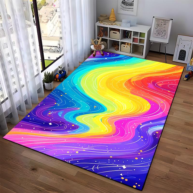 Rainbow Swirl Pattern Carpet for Living Room with Colorful Design Suitable for Use As an Anti-slip for Living Room Bedroom Sofas