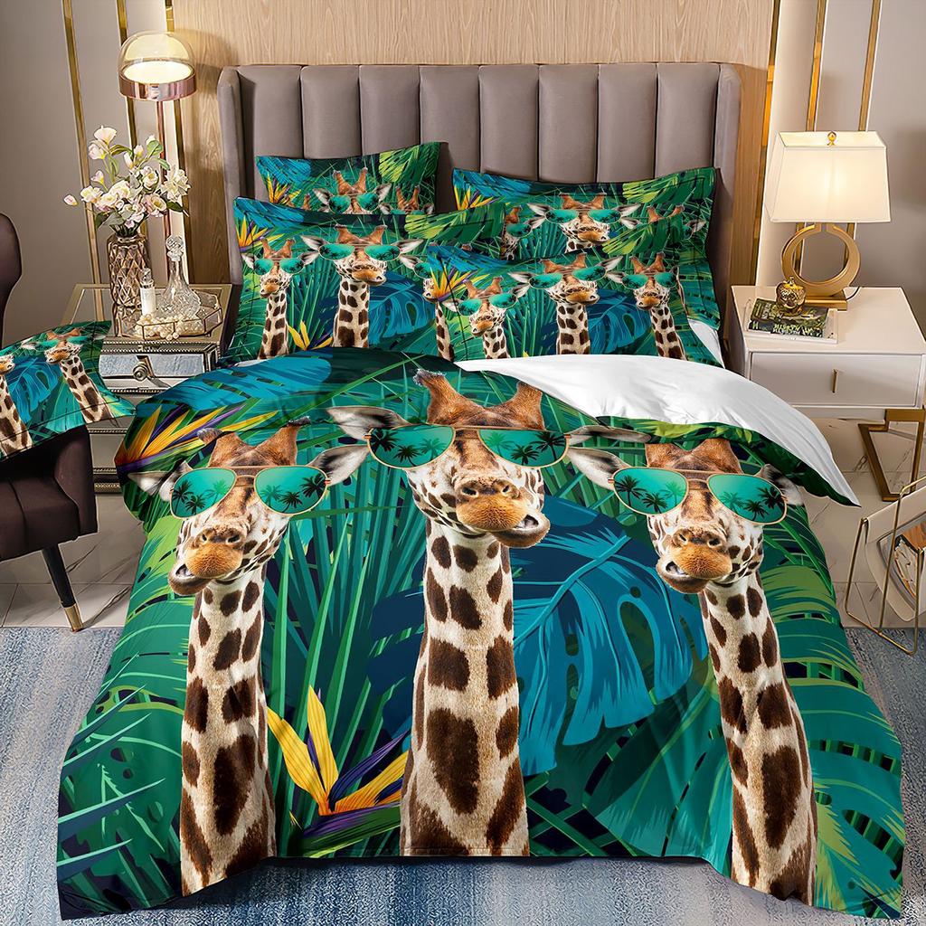 Flamingo Three-Piece 3D Printed Parrot Toucan And Tropical Flower Quilt Cover Pillowcase Bedding