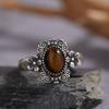 S925 Sterling Silver Inlaid With Natural Tiger Eye Black Gold Label Blue Gold Color Baotai Silver Ring Women'S Retro Personalized Open Ring