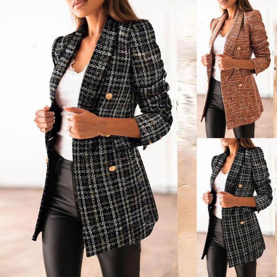 Giacca da Donna Colletto Sartoriale Fantasia Doppiopetto Casual Slim Blazer da Donna per Ufficio