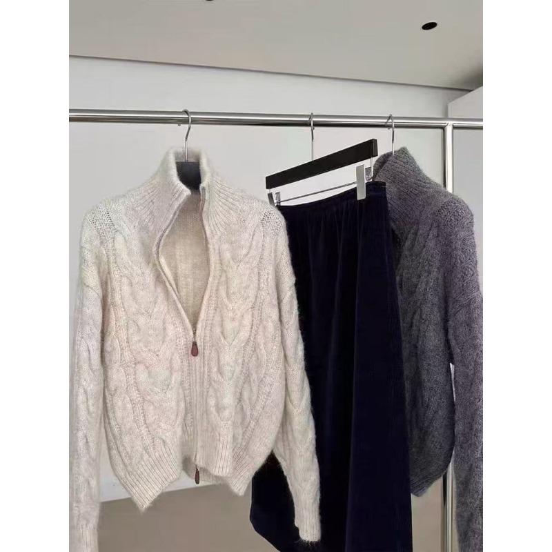 Autumn/Winter Twist Double Zipper Cardigan Sweater Women Fashion Elegant Turtleneck Loose Retro Knitted Jackets New Casual Solid Office Clothing