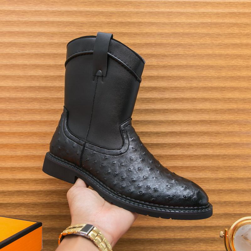 Luxury Brand Fashionable Thick Soled Mens Long Boots Outdoor High-Quality Motorcycle Boots Versatile Grain High Top Cowboy Boots