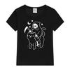 Death Cat Pattern 's Short Sleeve Simple Line Printed T-shirt Loose Large Round Neck Cute Home Clothes