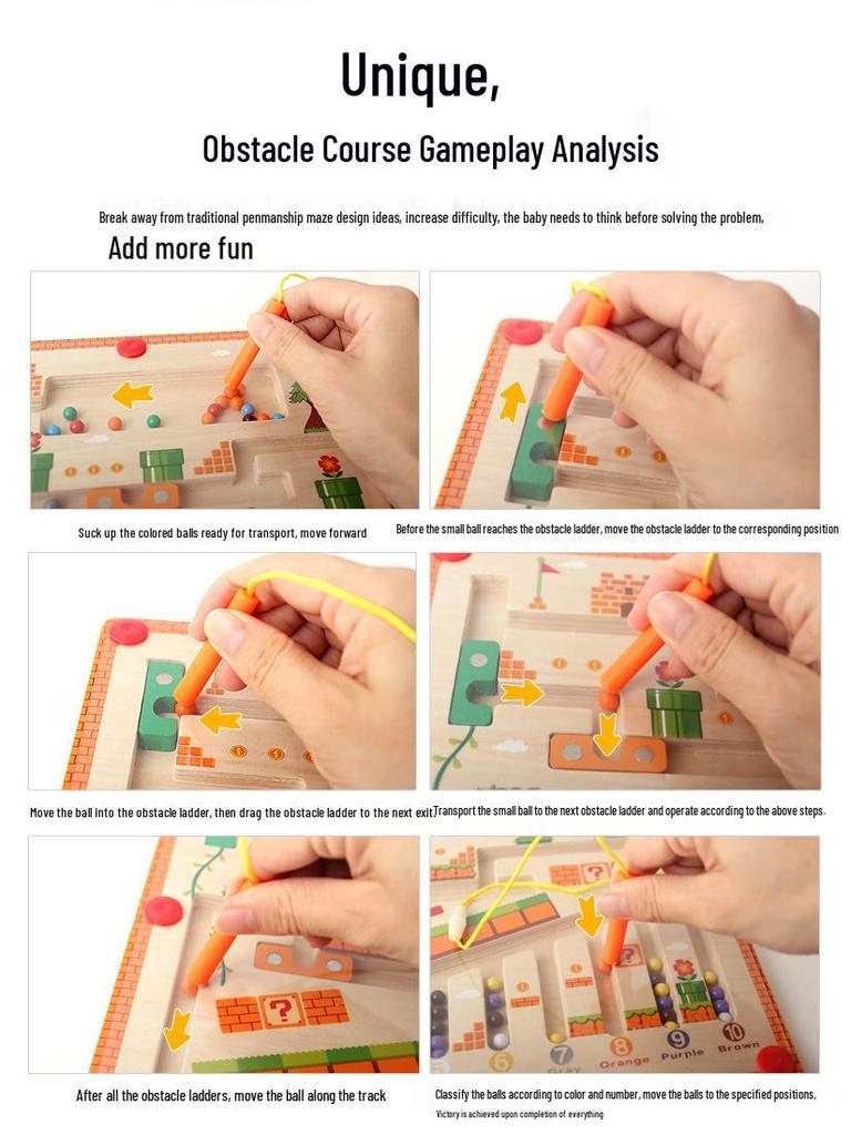 Montessori Wooden Magnetic Maze for Kids - Educational Bead Sorting & Number Color Board