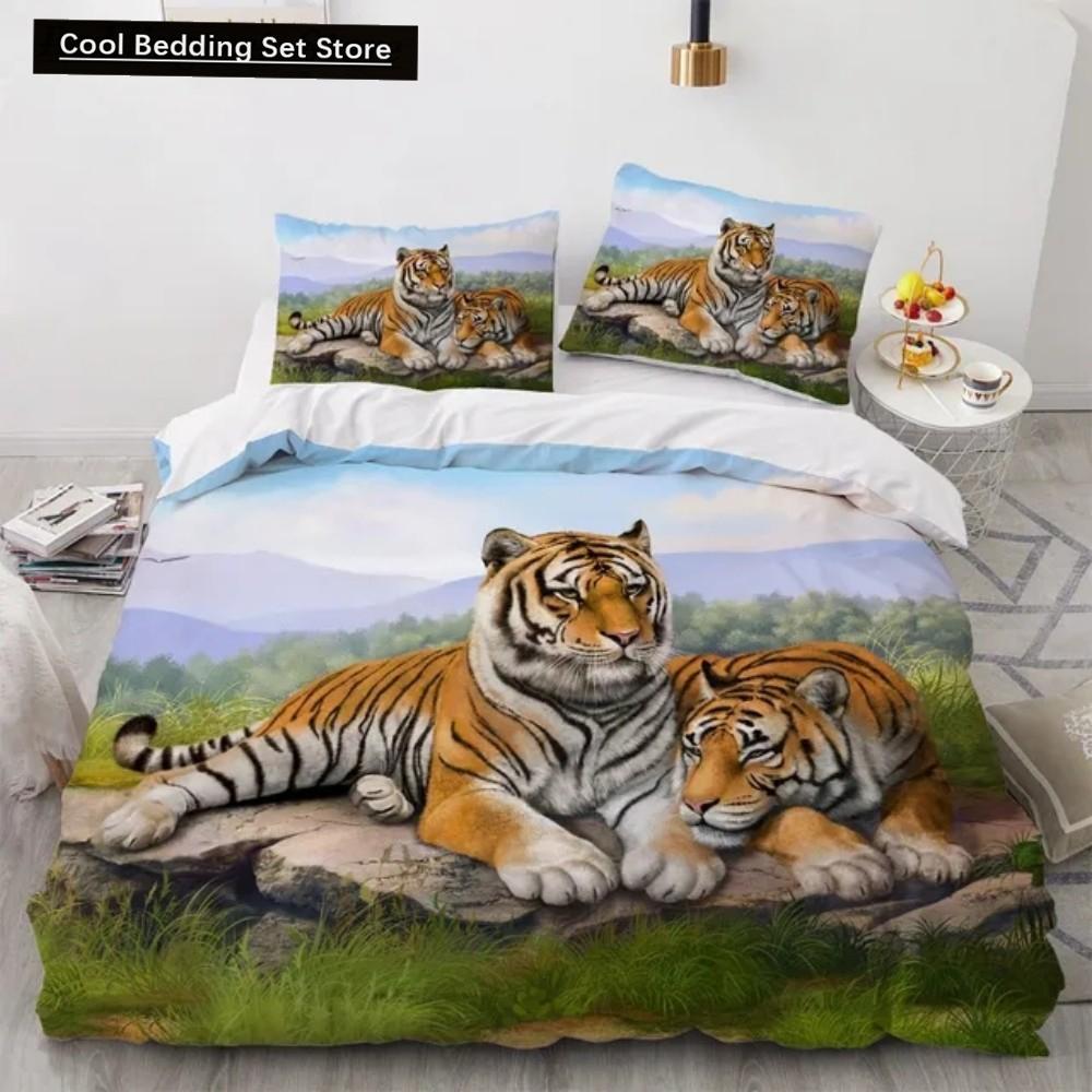 3D Tier Tiger Bettwäsche Set 2/3-teilig Weiche Mikrofaser Queen King Einzelgröße Bettbezug Set mit Kissenbezügen Teenager Jungen Bettwäsche
