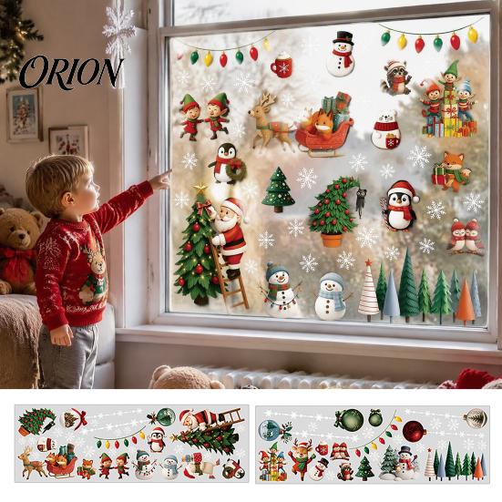 Easy Clean PVC Wall Stickers 2Pcs Christmas Static Window Cling Stickers, Removable Snowman Penguin Decals for Home Decoration Bell Glass, Festive