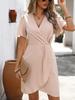 Damen Sommer Elegantes Kleid - Raffung an der Taille Einteiler Kurzarm Polyester