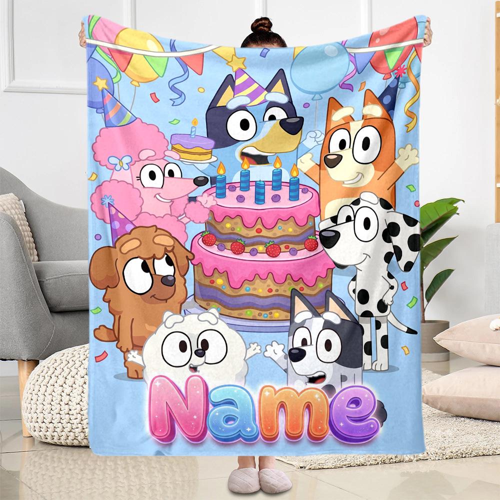 Bluey's Colorful Friends Customize Your Name Blanket Gift Customizable Blanket Ultra-Soft Great for Home Decor Seaside Nap Bedding for All Occasions