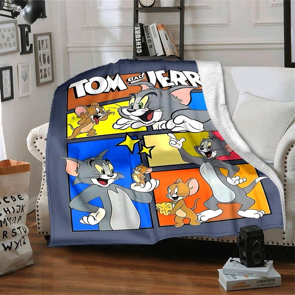 1 szt. Tom i Jerry Koc Flanelowy Lekki Miękki Ciepły Koc na Każdą Porę Roku do Sofy, Łóżka, Podróży, L1028121