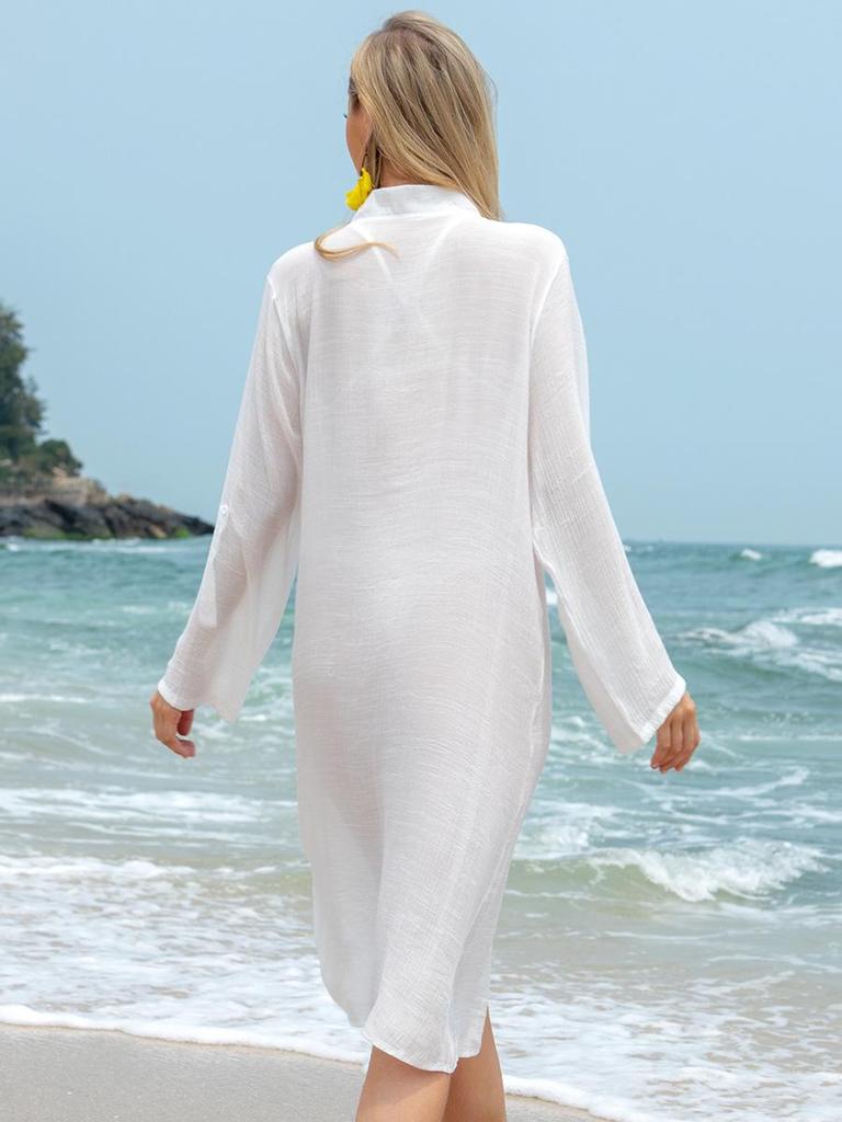Plus Size European & American Beach Cover-Up Robe - Sexy Loose Shirt Style Long Dress for Women