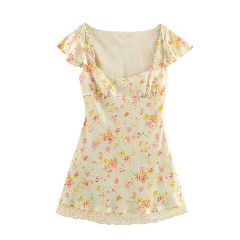 

European & American Floral Silk Satin Sleeveless Dress - Trendy Short Style M