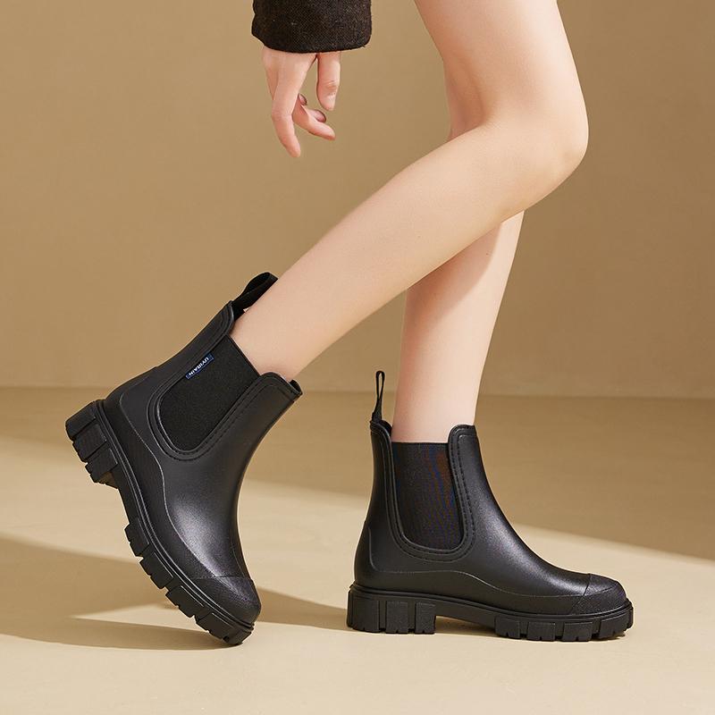 Fashion Women Waterproof Boots Elastic Mouth Ankle Boots Mid Top Rain Shoes Non Slip Outdoor Indoor Chelsea Boot Wading Shoe