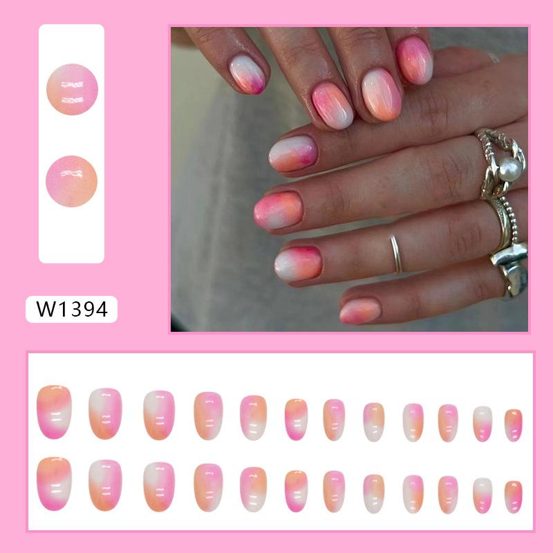 

Short round orange powder gradual change smudging European and American sweet girl fake nails wearing nail mixed batch