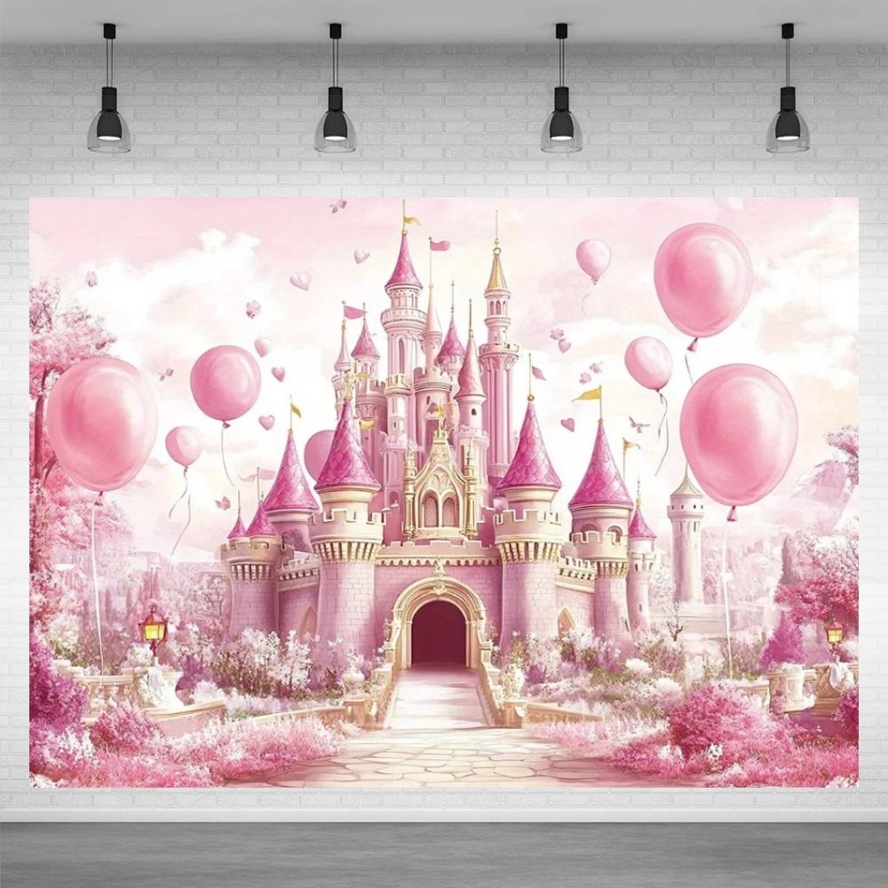 Fond de château de princesse pour décoration de fête, Globe rose, Fond de photographie, Cadeau pour fille, Accessoires de célébration de baby shower