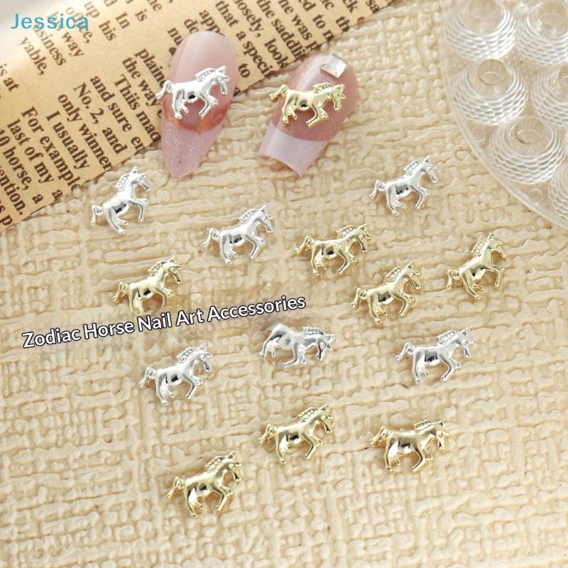 Charms 3D para Nail Art de Cavalo Dourados Prateados Decorações de Unhas em Forma de Animal Acessórios de Manicure DIY Para Design de Unhas da Moda