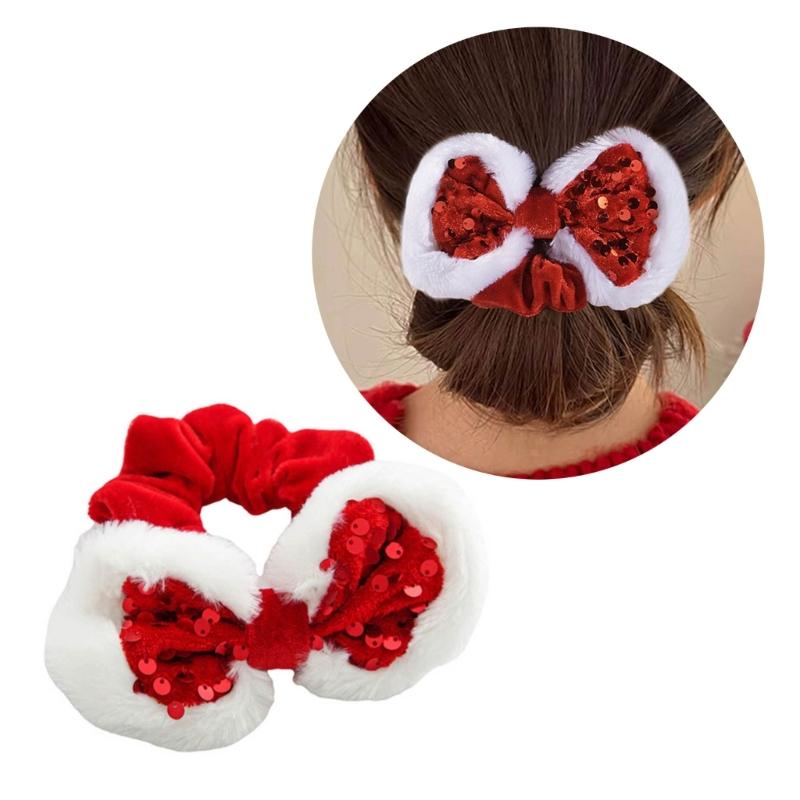 Christmas Scrunchies Velvets Bows Festive Hair Accessories Sparkling Sequins Hair Ties Rabbit Ears Shapes Hairbands